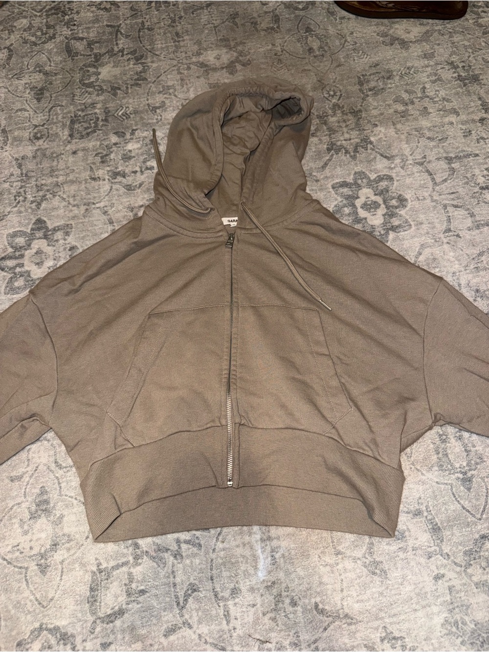 Garage Cropped Zip Hoodie in Taupe Brown